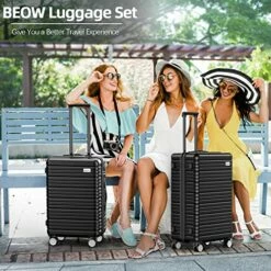 BEOW Expandable Luggage Sets Clearance 3 Piece Hardshell Lightweight PC+ABS Suitcase Spinner Wheels TSA Lock Black -LUGGAGE FACTORY Sales 51FFu81CkiL
