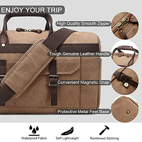 Duffle Bag For Men Waterproof Genuine Leather Canvas Travel Duffel Bags For Women Overnight Weekender Bag For Traveling, Brown 7 Duffle Bag For Men Waterproof Genuine Leather Canvas Travel Duffel Bags For Women Overnight Weekender Bag For Traveling, Brown - Image 5