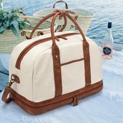 Weekender Bag For Women Canvas Overnight Bag Large Travel Bags For Women Carry On Shoulder Duffle Bag With Shoe Compartment,Perfect For Travel/Daily Use/Birthday Gift (Beige) -LUGGAGE FACTORY Sales 51I2fOeiRgL