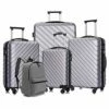 Apelila 5 Piece Luggage Sets,Travel Suitcase Spinner Hardshell Lightweight W/Free Suitcase Cover& Hanger (4PC Sliver W/Covers4+Hanger2+Backbag1) -LUGGAGE FACTORY Sales 51J30 P6cFL