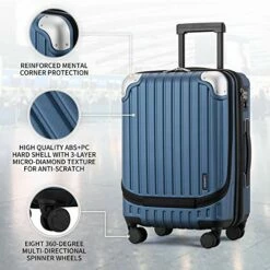LEVEL8 Carry-On Luggage, Hardside Suitcase, 20” Lightweight ABS+PC Hardshell Spinner Trolley For Luggage With Built-In TSA Lock, 8 Spinner Wheels, Blue, 20-Inch Carry-On 12 LEVEL8 Carry-On Luggage, Hardside Suitcase, 20” Lightweight ABS+PC Hardshell Spinner Trolley For Luggage With Built-In TSA Lock, 8 Spinner Wheels, Blue, 20-Inch Carry-On -LUGGAGE FACTORY Sales 51KKVP3Z HL