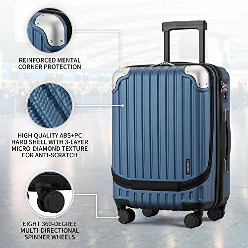 LEVEL8 Carry-On Luggage, Hardside Suitcase, 20” Lightweight ABS+PC Hardshell Spinner Trolley For Luggage With Built-In TSA Lock, 8 Spinner Wheels, Blue, 20-Inch Carry-On 7 LEVEL8 Carry-On Luggage, Hardside Suitcase, 20” Lightweight ABS+PC Hardshell Spinner Trolley For Luggage With Built-In TSA Lock, 8 Spinner Wheels, Blue, 20-Inch Carry-On - Image 5