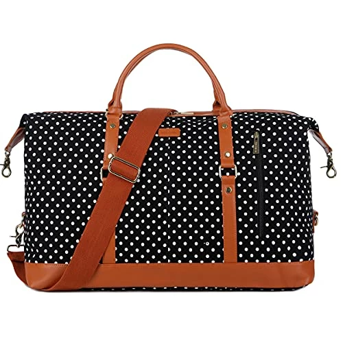 BAOSHA HB-14 Canvas Travel Tote Duffel Bag Carry On Weekender Overnight Bag Oversized For Women And Ladies (Black Dot) 4 BAOSHA HB-14 Canvas Travel Tote Duffel Bag Carry On Weekender Overnight Bag Oversized For Women And Ladies (Black Dot) - Image 2