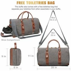 Oflamn Large Duffle Bag Canvas Leather Weekender Overnight Travel Carry On Tote Bag With Shoe Compartment And Toiletry Bag (Grey) -LUGGAGE FACTORY Sales 51LIGhcqBHL