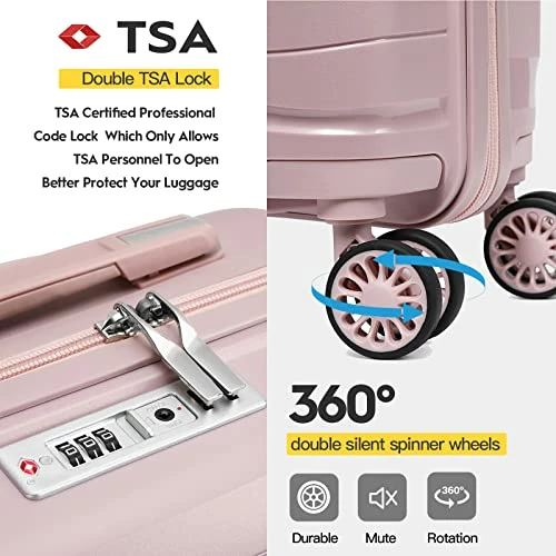 Melalenia Luggage Carry On Suitcase, PP Material Suitcase With Spinner Wheels,TSA Luggage Locks 22x14x9 Airline Approved (Nude Pink) 7 Melalenia Luggage Carry On Suitcase, PP Material Suitcase With Spinner Wheels,TSA Luggage Locks 22x14x9 Airline Approved (Nude Pink) - Image 5