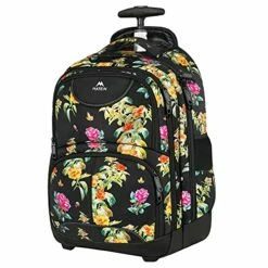 Backpack With Wheels, Travel-friendly Rolling Laptop Backpack For Men Women, MATEIN Freewheel Carry On Luggage Business Bag, Compact College School Student Computer Bag Fit 17 Inch Notebook, Floral