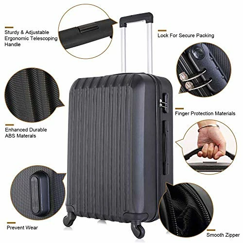 4 Piece Luggage Sets With Spinner Wheels Travel Suitcase Hard-shell Lightweight 16" 20" 24" 28" (4 PCS LM Black) 8 4 Piece Luggage Sets With Spinner Wheels Travel Suitcase Hard-shell Lightweight 16" 20" 24" 28" (4 PCS LM Black) - Image 6