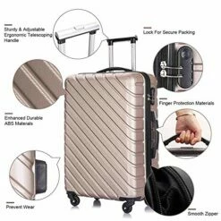 Apelila 5 Piece Luggage Sets,Travel Suitcase Spinner Hardshell Lightweight W/Free Suitcase Cover& Hanger (4PC Champagne Gold With Bag) -LUGGAGE FACTORY Sales 51PFAWwfYgL 3f8fb3c3 33c0 4d31 86cf fc5258aeb54f