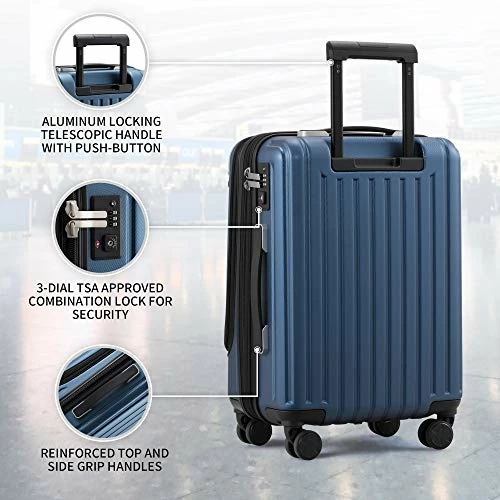 LEVEL8 Carry-On Luggage, Hardside Suitcase, 20” Lightweight ABS+PC Hardshell Spinner Trolley For Luggage With Built-In TSA Lock, 8 Spinner Wheels, Blue, 20-Inch Carry-On 6 LEVEL8 Carry-On Luggage, Hardside Suitcase, 20” Lightweight ABS+PC Hardshell Spinner Trolley For Luggage With Built-In TSA Lock, 8 Spinner Wheels, Blue, 20-Inch Carry-On - Image 4