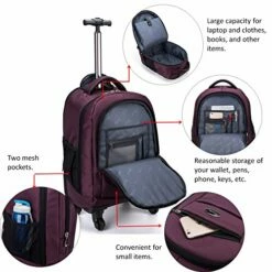 Racini Nylon Waterproof Rolling Backpack, Freewheel Travel Wheeled Backpack, Carry-on Luggage With Anti-Theft Zippers(Purple) 15 Racini Nylon Waterproof Rolling Backpack, Freewheel Travel Wheeled Backpack, Carry-on Luggage With Anti-Theft Zippers(Purple) -LUGGAGE FACTORY Sales 51T9bvN1oiL