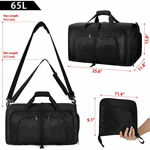 Duffel Bags For Traveling, 65L Carry On Foldable Weekender Overnight Bag For Men Women Waterproof Weekend Travel Duffle Bags With Shoe Compartment,Black 5 Duffel Bags For Traveling, 65L Carry On Foldable Weekender Overnight Bag For Men Women Waterproof Weekend Travel Duffle Bags With Shoe Compartment,Black - Image 3
