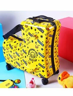 AO WEI LA OW Cute Unisex Kids Ride On Suitcase Travel Trolley Case Spinner Carry On Luggage With Wheels Suggest Fits To Kids Aged 3-6 Years Old(Yellow/01, 20 Inch) -LUGGAGE FACTORY Sales 51Wdgq7pSYL