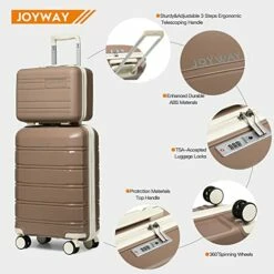 Joyway 20" Carry-On Suitcases & 14" Cosmetic Bag & 7" Small Bag, Lightweight Polypropylene Carrying Case With TSA Lock, Rigid Luggage With Swivel Wheels (Chocolate Color, 20in Carry-On) -LUGGAGE FACTORY Sales 51YrqTupBML