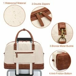 Weekender Bag For Women Canvas Overnight Bag Large Travel Bags For Women Carry On Shoulder Duffle Bag With Shoe Compartment,Perfect For Travel/Daily Use/Birthday Gift (Beige) -LUGGAGE FACTORY Sales 51Zd8BepbFL