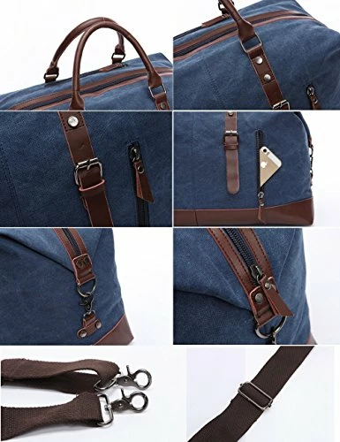 BAOSHA Oversized Canvas PU Leather Travel Tote Duffel Bag Weekender Overnight Bag (Black) 7 BAOSHA Oversized Canvas PU Leather Travel Tote Duffel Bag Weekender Overnight Bag (Black) - Image 5