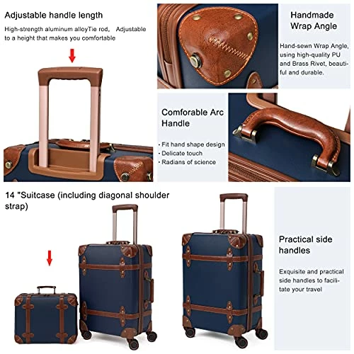 NZBZ Vintage Luggage Sets With Spinner Wheels Carry On Suitcase Tsa Lock Luggage 3 Pieces (Navy Blue, 14inch & 20inch & 28inch) 8 NZBZ Vintage Luggage Sets With Spinner Wheels Carry On Suitcase Tsa Lock Luggage 3 Pieces (Navy Blue, 14inch & 20inch & 28inch) - Image 6