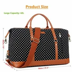 BAOSHA HB-14 Canvas Travel Tote Duffel Bag Carry On Weekender Overnight Bag Oversized For Women And Ladies (Black Dot) 17 BAOSHA HB-14 Canvas Travel Tote Duffel Bag Carry On Weekender Overnight Bag Oversized For Women And Ladies (Black Dot) -LUGGAGE FACTORY Sales 51 5rH v DS