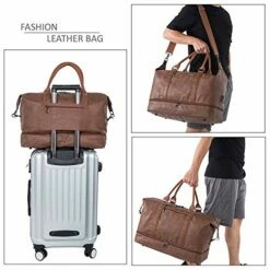 Leather Travel Bag With Shoe Pouch,Weekender Overnight Bag Waterproof Leather Large Carry On Bag Travel Tote Duffel Bag For Men Or Women -LUGGAGE FACTORY Sales 51aDAFAigPL