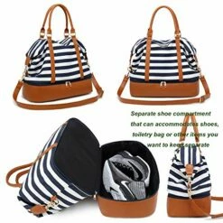 Womens Travel Weekend Bag Canvas Overnight Carry On Shoulder Duffel Beach Tote Bag (Blue Stripe With Shoe Compartment) 13 Womens Travel Weekend Bag Canvas Overnight Carry On Shoulder Duffel Beach Tote Bag (Blue Stripe With Shoe Compartment) -LUGGAGE FACTORY Sales 51aXy3lp5aL