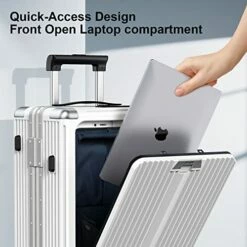 SOMODE Airline Approved Carry On Luggage With Spinner Wheels,Aluminum Framed Carry On Suitcase With Front Open Laptop Compartment/Pocket 22×14×9 Inch Large Checked-in Luggage(White) -LUGGAGE FACTORY Sales 51au6dgDbHL