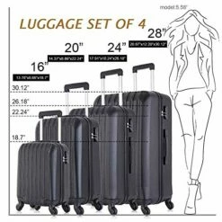4 Piece Luggage Sets With Spinner Wheels Travel Suitcase Hard-shell Lightweight 16" 20" 24" 28" (4 PCS LM Black) 13 4 Piece Luggage Sets With Spinner Wheels Travel Suitcase Hard-shell Lightweight 16" 20" 24" 28" (4 PCS LM Black) -LUGGAGE FACTORY Sales 51bPfcIV23L