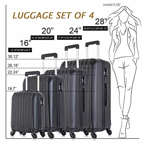 4 Piece Luggage Sets With Spinner Wheels Travel Suitcase Hard-shell Lightweight 16" 20" 24" 28" (4 PCS LM Black) 5 4 Piece Luggage Sets With Spinner Wheels Travel Suitcase Hard-shell Lightweight 16" 20" 24" 28" (4 PCS LM Black) - Image 3