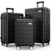 BEOW Expandable Luggage Sets Clearance 3 Piece Hardshell Lightweight PC+ABS Suitcase Spinner Wheels TSA Lock Black -LUGGAGE FACTORY Sales 51cins6D80L