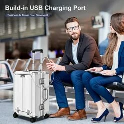 SOMODE Airline Approved Carry On Luggage With Spinner Wheels,Aluminum Framed Carry On Suitcase With Front Open Laptop Compartment/Pocket 22×14×9 Inch Large Checked-in Luggage(White) -LUGGAGE FACTORY Sales 51cxTpubDBL