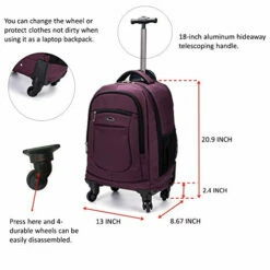 Racini Nylon Waterproof Rolling Backpack, Freewheel Travel Wheeled Backpack, Carry-on Luggage With Anti-Theft Zippers(Purple) 14 Racini Nylon Waterproof Rolling Backpack, Freewheel Travel Wheeled Backpack, Carry-on Luggage With Anti-Theft Zippers(Purple) -LUGGAGE FACTORY Sales 51d1A57clzL