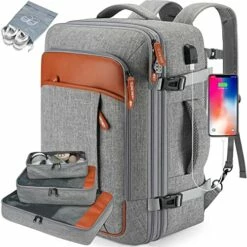 Carry On Backpack, Extra Large 40L Flight Approved Travel Backpack For Men & Women,Expandable Large Suitcase Backpacks With 4 Packing Cubes,Water Resistant Luggage Daypack Business Weekender Bag,Grey