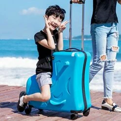 N/A AO WEI LA OW Duffel Bag For Kids Ride-On Suitcase Carry-On Luggage With Wheels Fits To Kids Aged 6-12 Years Old (Blue, 24 Inch). -LUGGAGE FACTORY Sales 51g9JxLLb7L