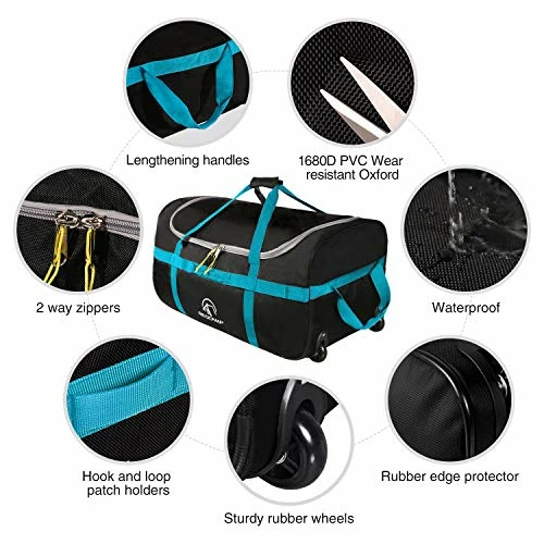 REDCAMP 85L Foldable Duffle Bag With Wheels 26", 1680D Oxford Collapsible Large Duffel Bag With Rollers For Camping Travel Gear, Black 7 REDCAMP 85L Foldable Duffle Bag With Wheels 26", 1680D Oxford Collapsible Large Duffel Bag With Rollers For Camping Travel Gear, Black - Image 5