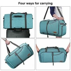 Canway 85L Travel Duffel Bag, Foldable Weekender Bag With Shoes Compartment For Men Women Water-proof & Tear Resistant (Mint Green, 85L) -LUGGAGE FACTORY Sales 51gkNkO1cDL
