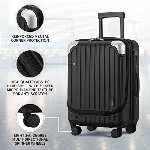 LEVEL8 Carry-On Luggage, Hardside Suitcase, 20” Lightweight ABS+PC Hardshell Spinner Trolley For Luggage With Built-In TSA Lock, 8 Spinner Wheels, Black, 20-Inch Carry-On 7 LEVEL8 Carry-On Luggage, Hardside Suitcase, 20” Lightweight ABS+PC Hardshell Spinner Trolley For Luggage With Built-In TSA Lock, 8 Spinner Wheels, Black, 20-Inch Carry-On - Image 5