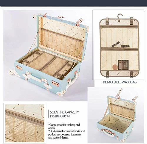 COTRUNKAGE 24 Inch Large Vintage Luggage Set 2 Pieces Rolling Suitcases For Women (13" & 24", Sky Blue) 4 COTRUNKAGE 24 Inch Large Vintage Luggage Set 2 Pieces Rolling Suitcases For Women (13" & 24", Sky Blue) - Image 2