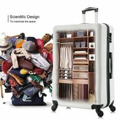 Omni PC Luggage Sets, Semper 4 Piece Luggage Set Suitcases With Spinner Wheels Hardshell Lightweight Luggage W/ Scale (Off- White With Scale) -LUGGAGE FACTORY Sales 51kXslijgeL