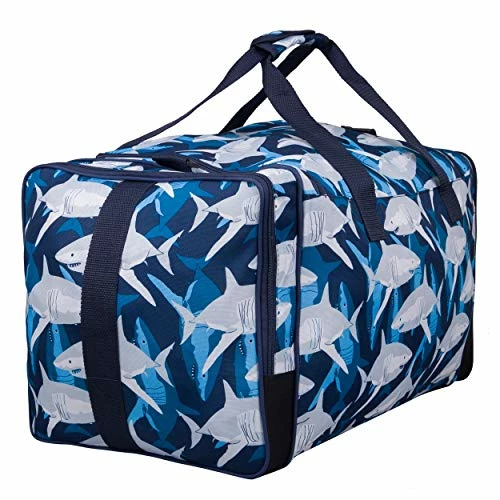 Wildkin Kids Weekender Duffel Bag For Boys And Girls, Carry-On Size And Perfect For Weekend Or Overnight Travel, 600-Denier Polyester Fabric Duffel Bags Measures 22 X 12 X 12 Inches (Sharks) 4 Wildkin Kids Weekender Duffel Bag For Boys And Girls, Carry-On Size And Perfect For Weekend Or Overnight Travel, 600-Denier Polyester Fabric Duffel Bags Measures 22 X 12 X 12 Inches (Sharks) - Image 2