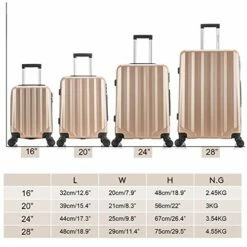 4 Pieces Travel Luggage Sets, Hardside Lightweight ABS Luggage Suitcase, 360° Spinner Wheels Travel Set Bag, Durable Trolley Suitcase 16" 20" 24" 28", 4 Pcs (Color Champagne Gold) -LUGGAGE FACTORY Sales 51l9Q0MT aL
