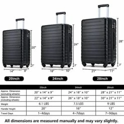 Hardshell Luggage Sets 3 PCS Spinner Suitcase With Tsa Lock Lightweight Black -LUGGAGE FACTORY Sales 51lpFXW601S