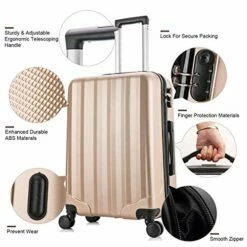 4 Pieces Travel Luggage Sets, Hardside Lightweight ABS Luggage Suitcase, 360° Spinner Wheels Travel Set Bag, Durable Trolley Suitcase 16" 20" 24" 28", 4 Pcs (Color Champagne Gold) -LUGGAGE FACTORY Sales 51mrlNe1VqL