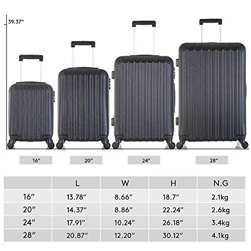 4 Piece Luggage Sets With Spinner Wheels Travel Suitcase Hard-shell Lightweight 16" 20" 24" 28" (4 PCS LM Black) 4 4 Piece Luggage Sets With Spinner Wheels Travel Suitcase Hard-shell Lightweight 16" 20" 24" 28" (4 PCS LM Black) - Image 2