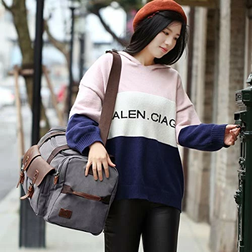 WOWBOX Duffle Bag Weekender Duffel Bag For Men And Women Genuine Leather Canvas Travel Overnight Carry On Bag With Shoes Compartment Grey 5 WOWBOX Duffle Bag Weekender Duffel Bag For Men And Women Genuine Leather Canvas Travel Overnight Carry On Bag With Shoes Compartment Grey - Image 3