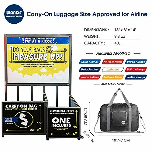 Wandf Foldable Travel Duffel Bag Luggage Sports Gym Water Resistant Nylon, Black 10 Wandf Foldable Travel Duffel Bag Luggage Sports Gym Water Resistant Nylon, Black - Image 8