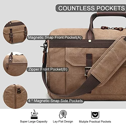 Duffle Bag For Men Waterproof Genuine Leather Canvas Travel Duffel Bags For Women Overnight Weekender Bag For Traveling, Brown 6 Duffle Bag For Men Waterproof Genuine Leather Canvas Travel Duffel Bags For Women Overnight Weekender Bag For Traveling, Brown - Image 4