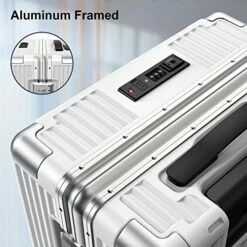 SOMODE Airline Approved Carry On Luggage With Spinner Wheels,Aluminum Framed Carry On Suitcase With Front Open Laptop Compartment/Pocket 22×14×9 Inch Large Checked-in Luggage(White) -LUGGAGE FACTORY Sales 51qekWUwqxL
