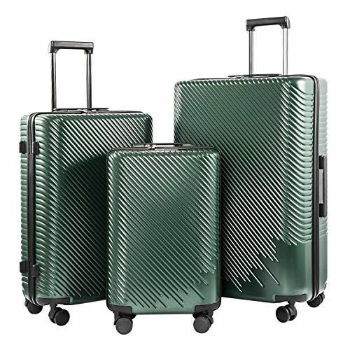 Coolife Luggage 3 Piece Sets PC+ABS Spinner Suitcase Carry On Fashion (Dark Green, One_Size) 3 Coolife Luggage 3 Piece Sets PC+ABS Spinner Suitcase Carry On Fashion (Dark Green, One_Size)