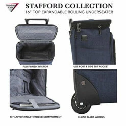 Travelers Club Luggage 16" Top Expandable Rolling Underseater W/USB Port, Blue Suitcase, Carry-On, Navy 24 Travelers Club Luggage 16" Top Expandable Rolling Underseater W/USB Port, Blue Suitcase, Carry-On, Navy -LUGGAGE FACTORY Sales 51rs970sFeL