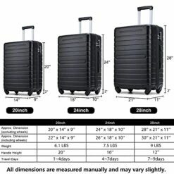 3 Piece Set Luggage Spinner Hardshell Lightweight Durable Suitcase TSA Lock, Women Men Teens Home Outdoor School Travel Carry On Luggage Sets, 20/24/28 Inch Black -LUGGAGE FACTORY Sales 51swFBT8smS