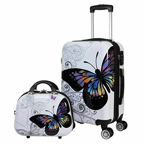 World Traveler Black And White Butterfly 2-Piece Carry-on Spinner Luggage Set -LUGGAGE FACTORY Sales 51t9jXrB3hL