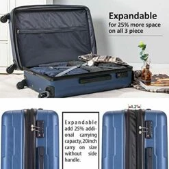 Expanable Spinner Wheel 3 Piece Luggage Set Abs Lightweight Suitcase With Tsa Lock -LUGGAGE FACTORY Sales 51tRxqcvAKL